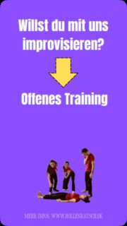 Offenes Impro-Training!
Lust auf spontan mit uns trainieren? Egal, ob du Anfänger bist oder schon Impro-Erfahrung hast – unser offenes Training ist für alle! Komm vorbei, probiere dich aus und hab Spaß am Spielen.
📍 Wo? Langemarckstraße 97 in Freiburg
📅 Wann? Donnerstags von 18:00-19:30 Uhr
Wir freuen uns auf dich! #ImproTheater #OffenesTraining #Improvisation #theaterspaß