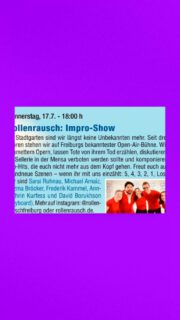 HALLO Freunde! Das 28. OPENAIR
IMPROTHEATER- FESTIVAL steht vor der Tür! Sehen wir uns? Wo:🕵🏽♂️
FREIBURG · STADTGARTEN · MUSIKPAVILLON 🤏 Wann: 👩🏻🎤17.07. um 18 Uhr!
Wir freuen uns auf Dich 🫵🏼 Dein(e)Sarai, Anni, Mike, Freddy & Razmi
